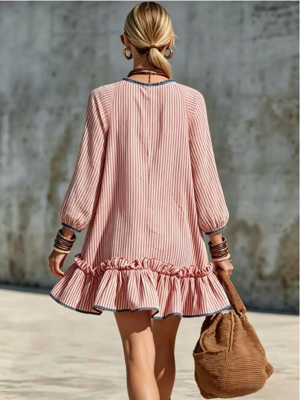 Striped Ruffle Hem Mini Dress - Picture 6 of 6